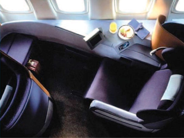 Business class cabin on a plane